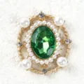 Vintage barocco stile gemma verde perla oval fiore metallo base DIY accessorio capelli materiale - Verde scuro
