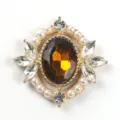 Accessoire de bijoux DIY en alliage doré avec strass marron et perles pour vêtements - Café Foncé