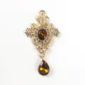 Vintage baroque style golden alloy teardrop pendant with amber rhinestones diy fashion accessories - Dark Coffee