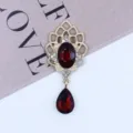 Gold alloy rhinestone acrylic teardrop pendant DIY jewelry necklace accessory 23x51mm - Dark Red