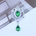 Silver teardrop rhinestone alloy pendant green acrylic DIY badge holder decorative accessory - Dark Green