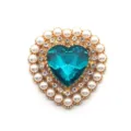 Heart rhinestone pearl button alloy DIY clothing accessory shiny crystal craft component - Cyan