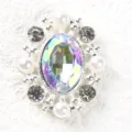 Oval rhinestone alloy pearl button for clothing shoes bags decorative accessories shimmering. - AB Color