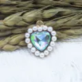 Alloy heart pendant with pearls and colorful crystal center, 18MM DIY jewelry accessory. - AB Color