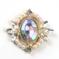 Accessoire de bijoux DIY en alliage doré avec perles, strass et cristal central iridescent. - Couleur AB