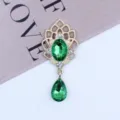 Gold alloy rhinestone pendant DIY jewelry accessory featuring green oval and teardrop crystal stones. - Dark Green