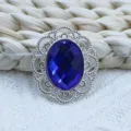 Oval blue acrylic gemstone alloy filigree decorative button for DIY jewelry component - Sapphire Blue