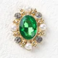 Vintage oval green rhinestone alloy button DIY fashion apparel clothing accessory. - Dark Green