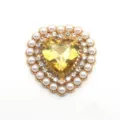 DIY heart rhinestone pearl alloy button accessory, sparkling yellow acrylic gem variant. - Light Coffee