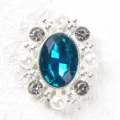 Alloy rhinestone oval blue gemstone button pearl decorative accessory for clothing and luggage - Cyan