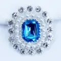 Alloy Rhinestone Button Blue Gem Pearl DIY Craft Base 19x23mm Decorative Accessory - Lake Blue