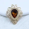 Vintage alloy base teardrop acrylic gemstone DIY charm in gold brown. Perfect for jewelry making. - Dark Coffee