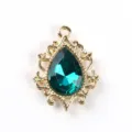 Gold alloy hollow lace teardrop green acrylic stone pendant DIY jewelry making craft accessory - Cyan
