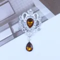 Silver alloy teardrop rhinestone badge holder DIY decorative accessory charm pendant - Dark Coffee