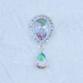 Silver large teardrop rhinestone pendant DIY accessory, iridescent crystal charm for shoes and bags. - AB Color