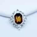 Silver rhombus alloy rhinestone decorative buckle with amber crystal for DIY crafts. - Dark Coffee