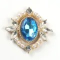 DIY Alliage Verre Strass Perle Broche Accessoire Base Dorée Ovale Bleu Décoration - Bleu lac
