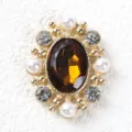 Vintage oval rhinestone alloy button with brown crystal and pearls for DIY clothing accessories - Dark Coffee