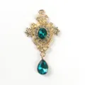 Vintage gold alloy green rhinestone waterdrop pendant clothing accessory variant. - Cyan