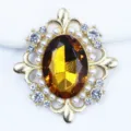 Vintage gold alloy rhinestone pearl charm DIY jewelry accessory crystal oval amber button - Dark Coffee