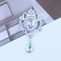 Silver teardrop rhinestone alloy pendant DIY badge holder decorative accessory for crafts. - AB Color