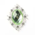 Green oval acrylic rhinestone alloy filigree button for DIY clothing bags accessories - Silver Base-Light Green