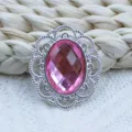 Oval pink rhinestone alloy hollow flower buckle DIY accessory decorative button for jewelry making - Light Pink