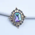 Close-up detail of golden diamond alloy rhinestone buckle, sparkling acrylic crystal center for DIY crafts. - AB Color