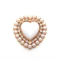Heart shaped white pearl rhinestone alloy DIY craft button charm for clothing and bags - Stone White