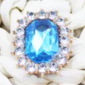 Blue crystal rhinestone alloy charm button DIY accessories for shoes hair bow decoration - Lake Blue