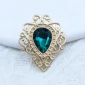 Green Teardrop Acrylic Gemstone With Gold Alloy Lace Base For DIY Jewelry Accessory - Cyan