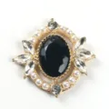 Accessoire de bijoux DIY en alliage doré de gros avec une pierre ovale noire, perles et strass clairs. - Noir