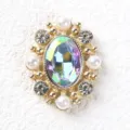 Vintage oval alloy rhinestone button with iridescent crystal pearls for DIY handmade clothing accessories. - AB Color