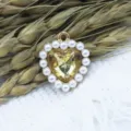 Alloy heart pendant with faux pearls and yellow crystal gemstone for DIY jewelry making and keychain - Light Coffee