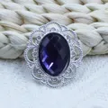 Oval faceted purple gemstone silver filigree alloy decorative button for DIY jewelry making. - Navy Blue