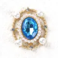 Accessorio per Gioielli DIY in Metallo Ovale con Gemma Blu e Perle Stile Vintage - Blu lago