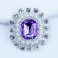 Silver alloy rhinestone brooch button with purple crystal and pearl trim DIY apparel accessory. - Light Purple