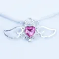 Aleación plata corazón ala diamantes imitación acrílico accesorio DIY primer plano detalle - Rosa Claro