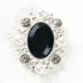 Alloy Pearl Rhinestone Oval Button Decorative Accessory for Clothes Hats and Bags DIY - Black