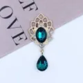 Gold alloy rhinestone acrylic teardrop pendant DIY jewelry accessory flower charm necklace component. - Cyan