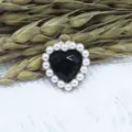 Alloy heart pendant 18mm black crystal pearl border DIY jewelry making accessory charm crafts - Black
