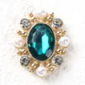 Vintage oval crystal rhinestone button with green stone for DIY craft accessories - Cyan