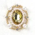Spilla ovale vintage strass perla stile corte DIY accessorio base metallo materiale - Marrone chiaro