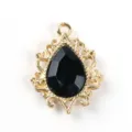 Gold alloy hollow teardrop black acrylic pendant DIY jewelry making accessory crafting supply - Black