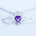 Silver alloy purple heart rhinestone angel wings DIY accessory craft bow decoration - Light Purple