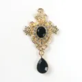 Vintage gold alloy black rhinestone teardrop pendant court style DIY clothing accessory - Black