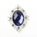 Diamond Alloy Rhinestone Button Acrylic Blue Oval Gem DIY Shoe Bag Hair Accessory - Silver Base - Navy Blue
