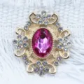 Pink rhinestone alloy flower DIY accessory 28x32mm for handmade jewelry crafting and decor. - Rose Red