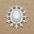 Silver alloy oval resin cat eye rhinestone button DIY craft hair bow clothing accessory 1pc - White
