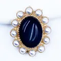 Alloy pearl cat's eye oval flower diamond button DIY handmade bridal hair accessories craft. - Dark Gray